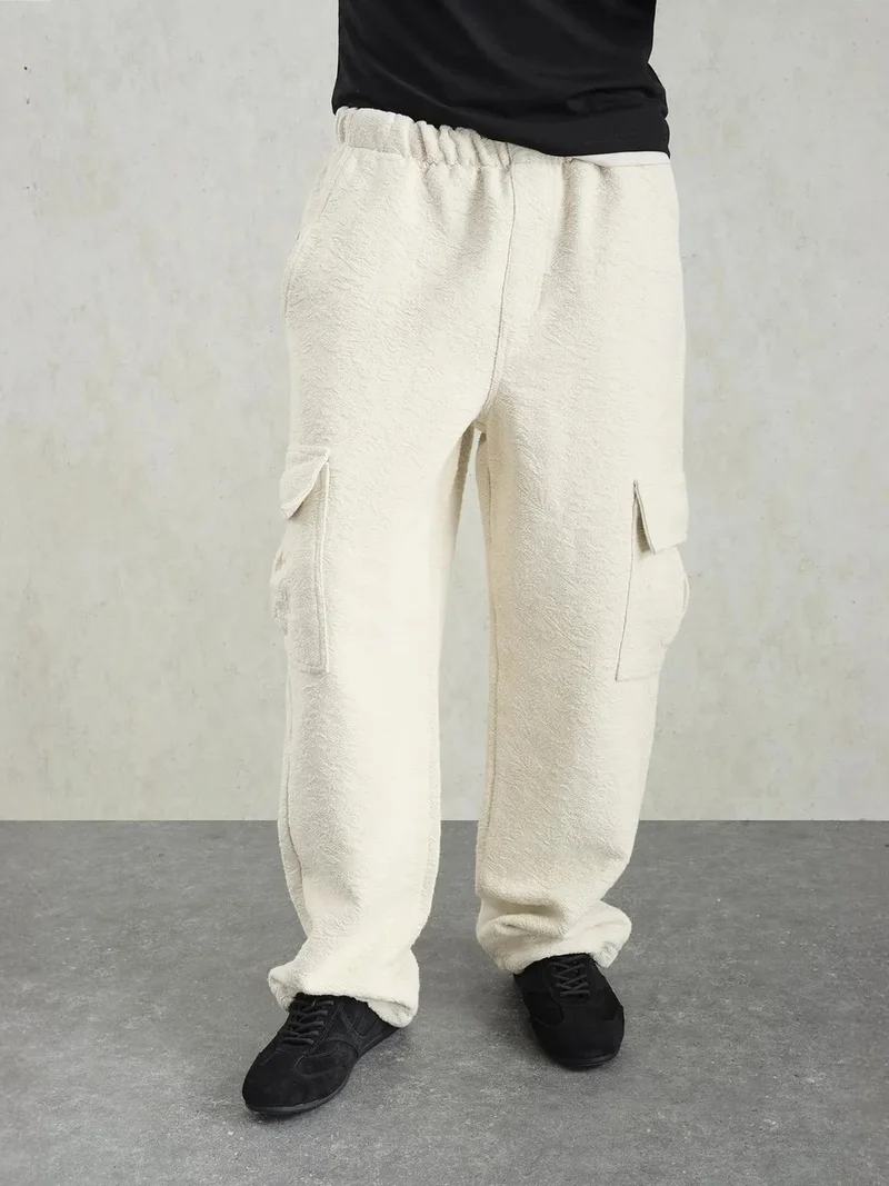Giesto Beige Natural GIESTO Relaxed Fit Jacquard Pants for Men | Best Price UAE